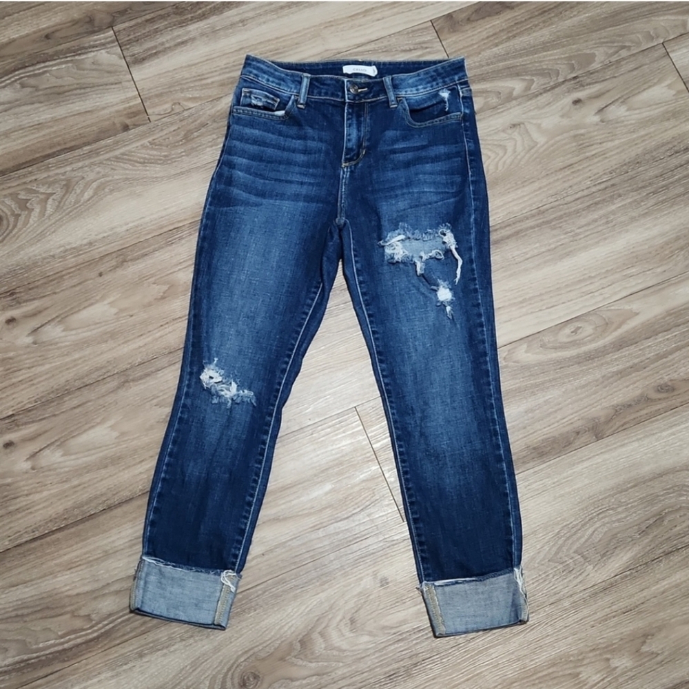 Cello Distressed Denim Mid Rise Stretch Cropped Blue Jeans Women's Juniors 5